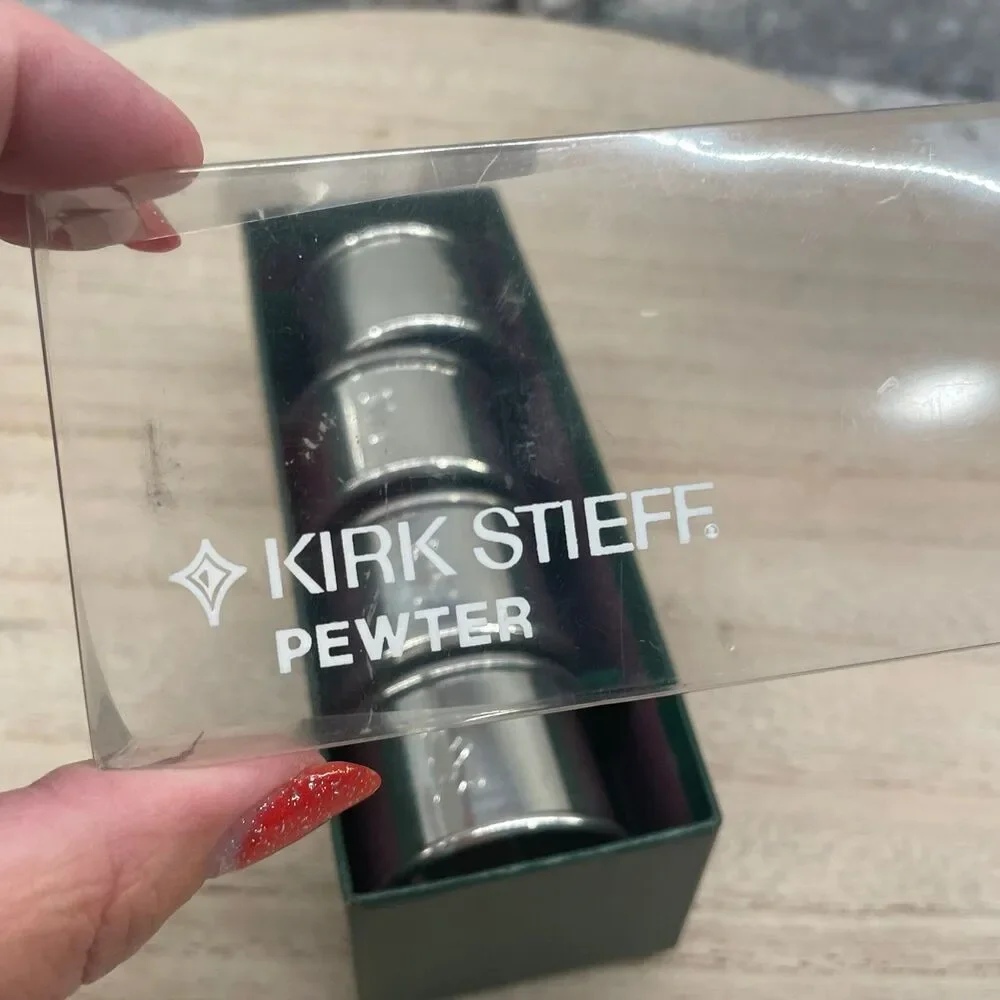 Kirk Stieff Pewter Napkin Rings Set in Box Modern & Colonial Vintage Table